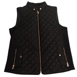 Jones New York Black Quilted Vest Gold Snaps/Zipper Women’s M NWOT